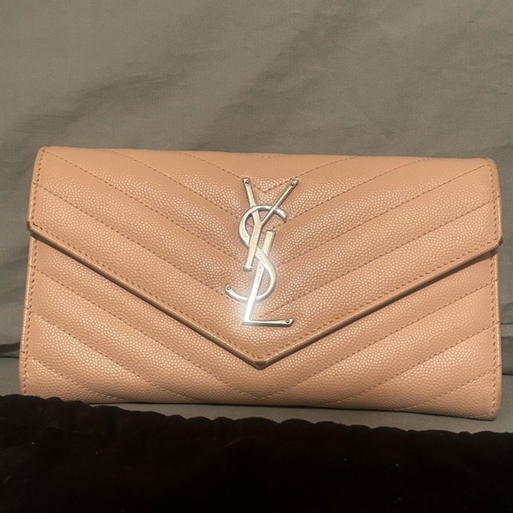 Yves Saint Laurent Handbags - Saint Laurent YSL Monogram Wallet Blush Beige w/ Silver Hardware